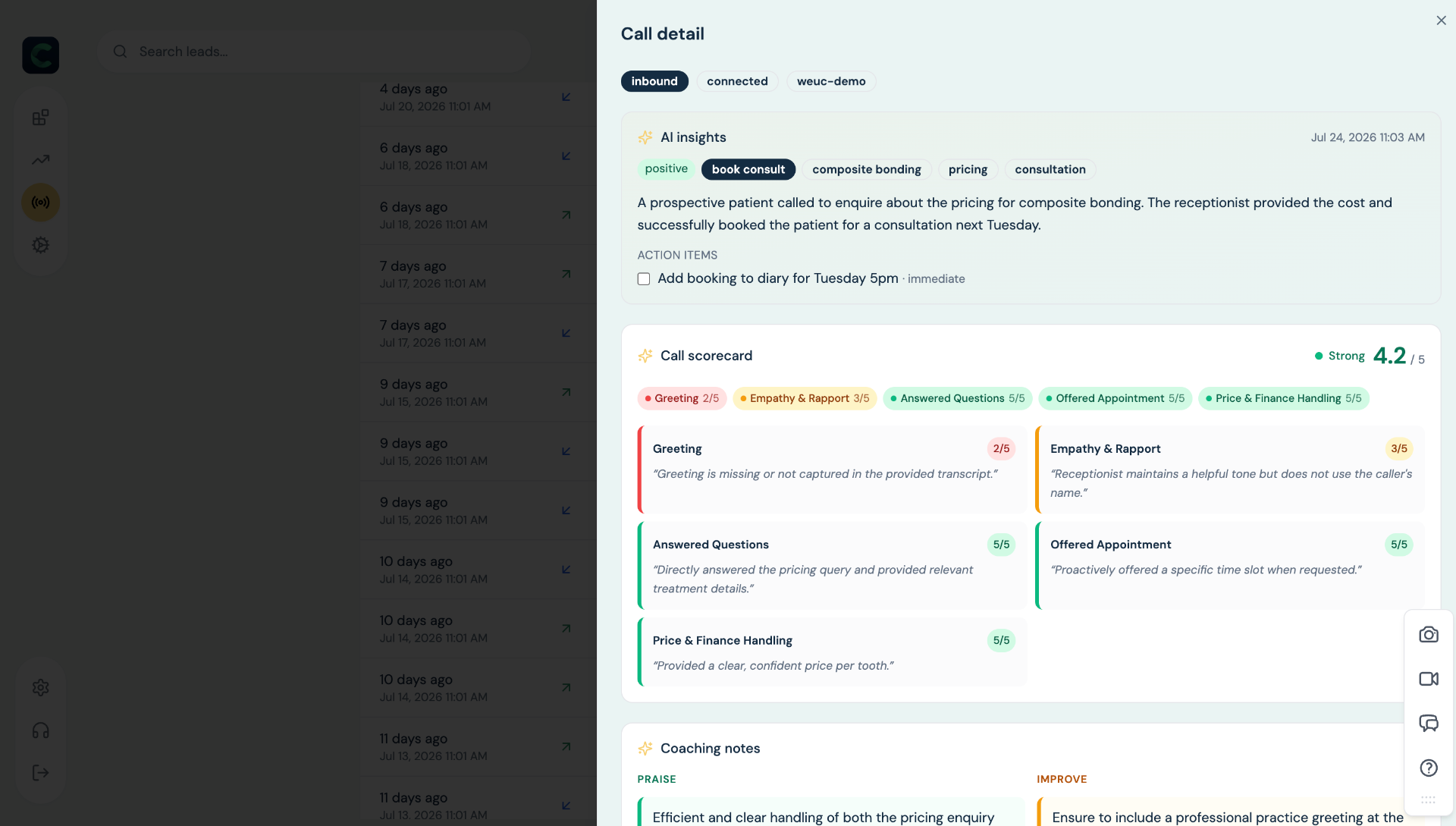 Screenshot: AI call analysis