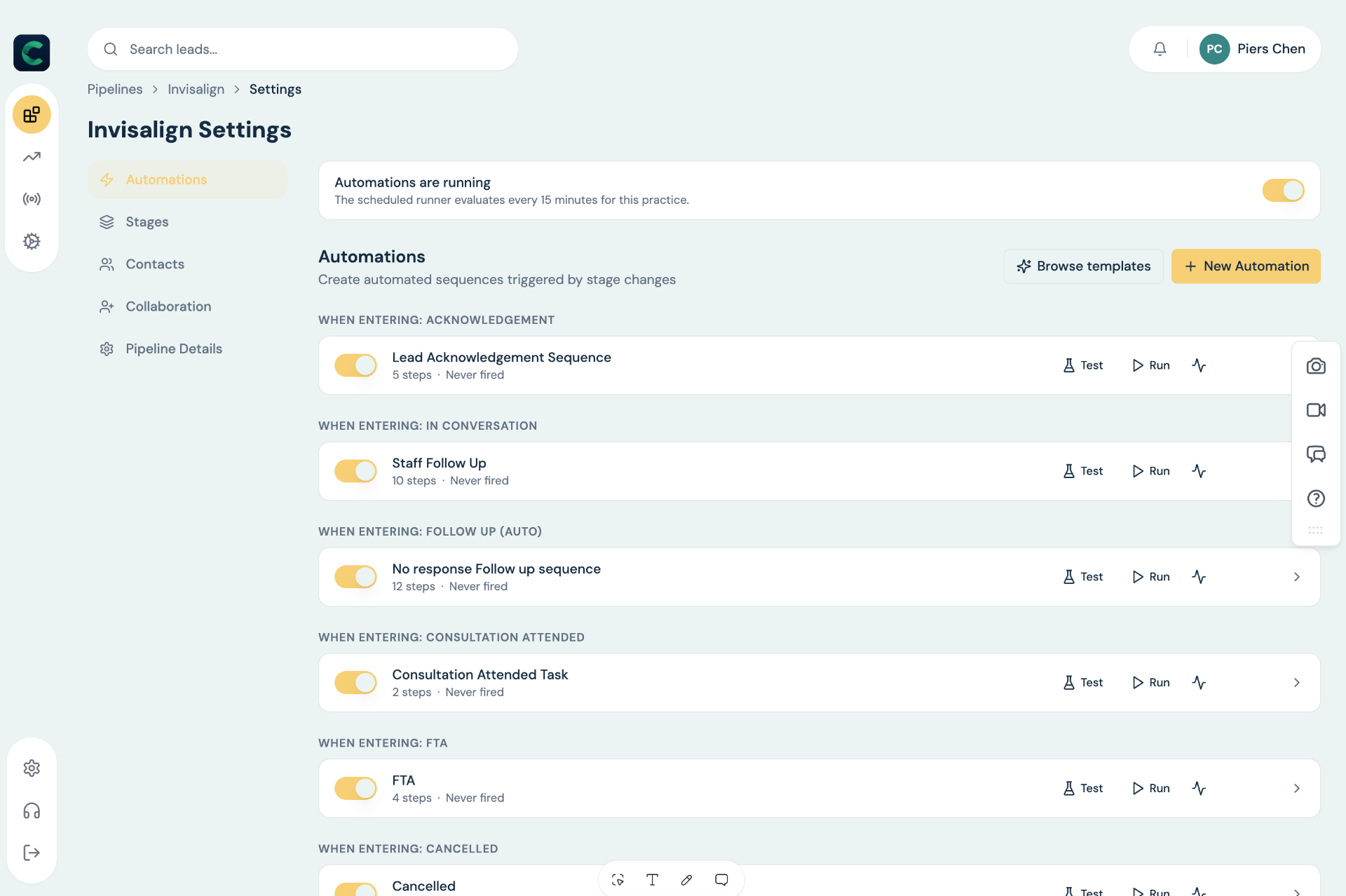 Screenshot: Automation builder